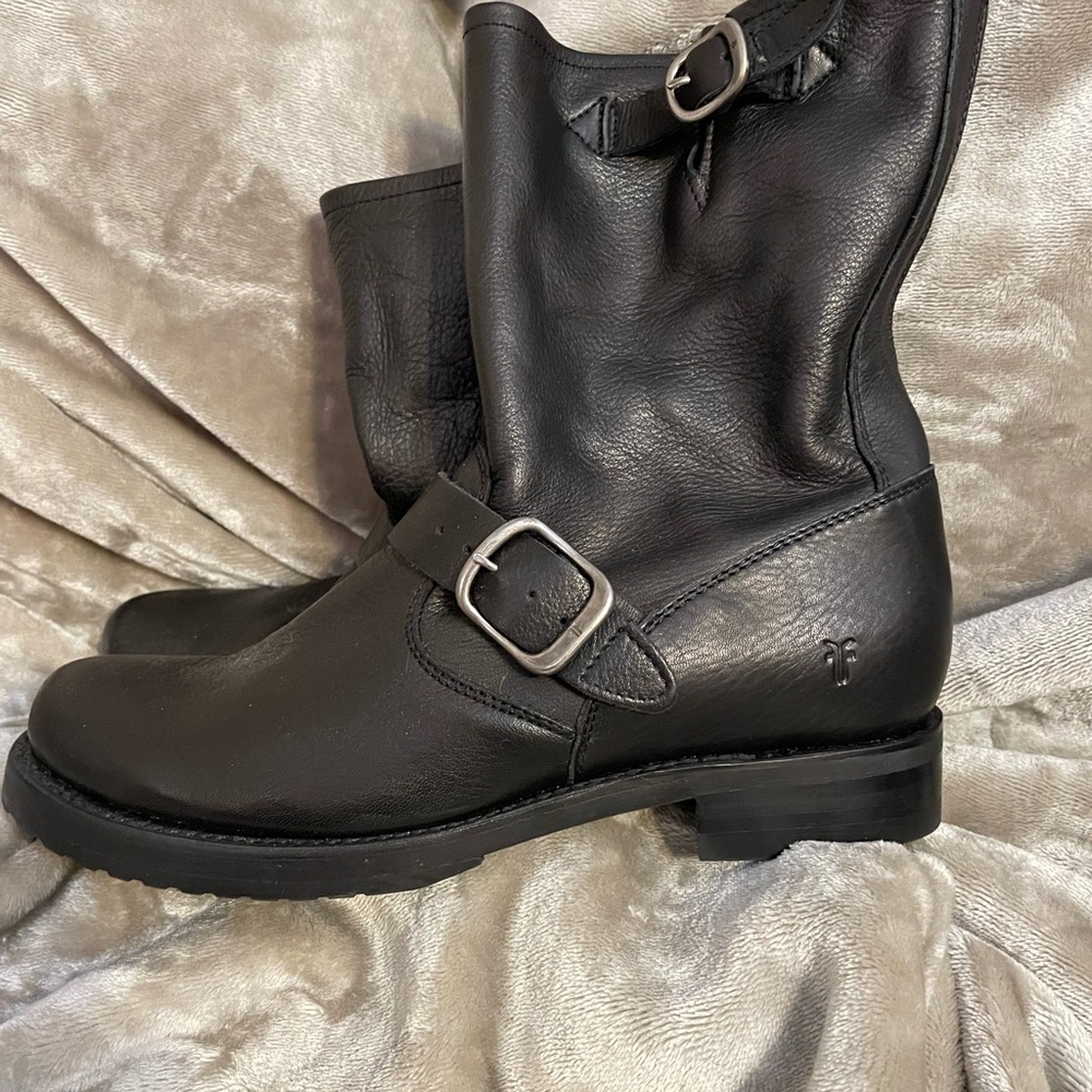 Frye Black Leather Moto boots